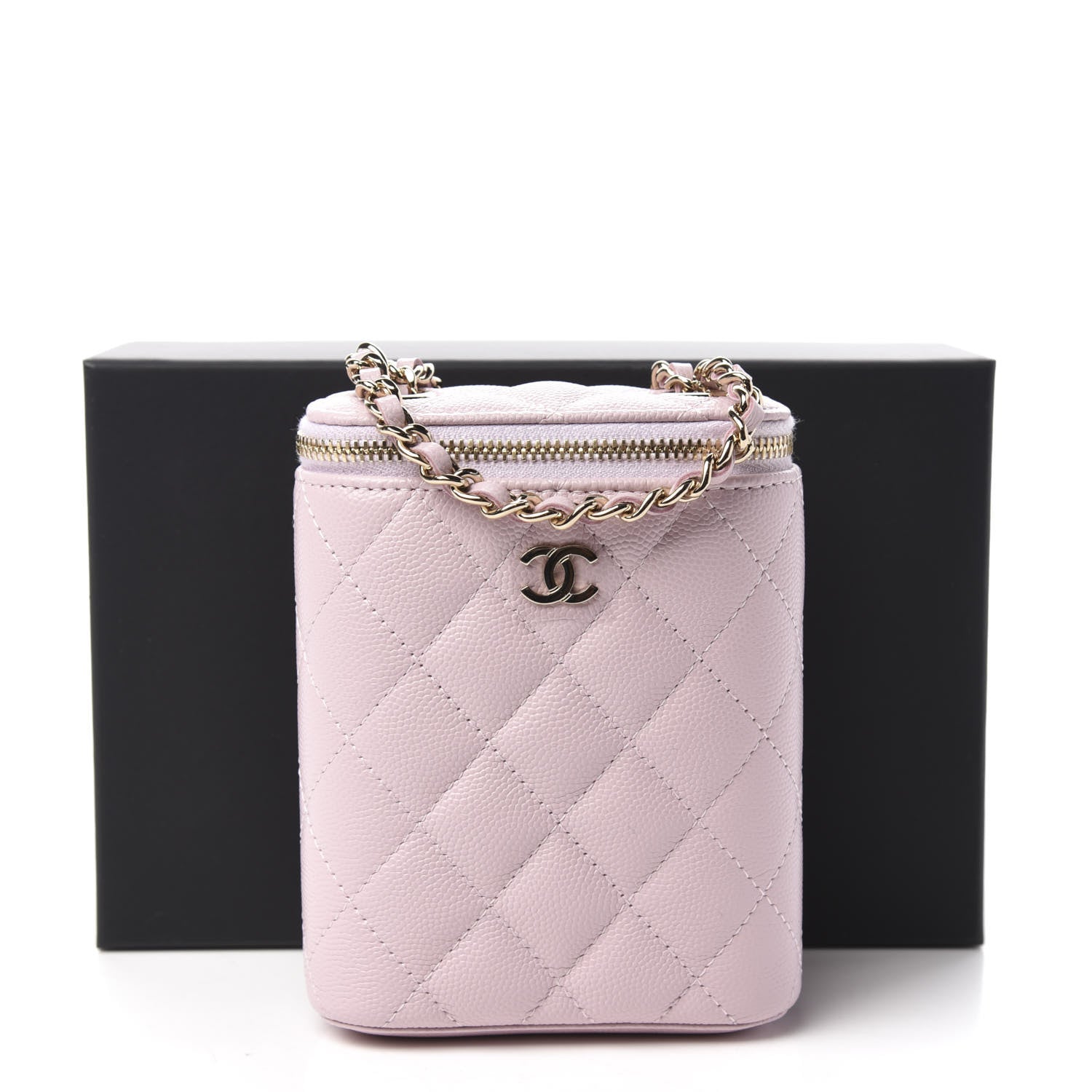 Chanel Caviar Quilted Small Vertical Coco Beauty Vanity Case With Chain Light Pink 11 of 11