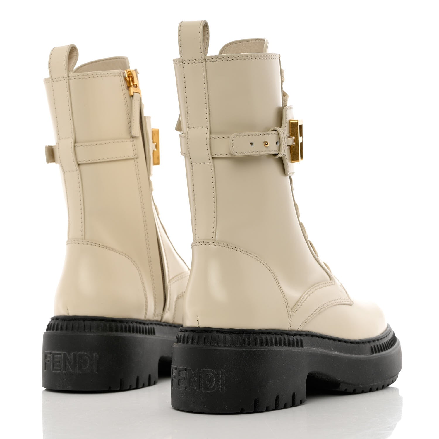 Fendi Vitello Abrasivato Fendigraphy 50mm Biker Boots 36 White 4 of 9