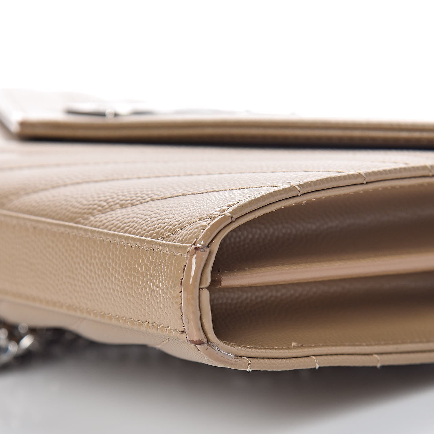Saint Laurent Grain De Poudre Matelasse Chevron Monogram Chain Wallet Deep Beige 10 of 15