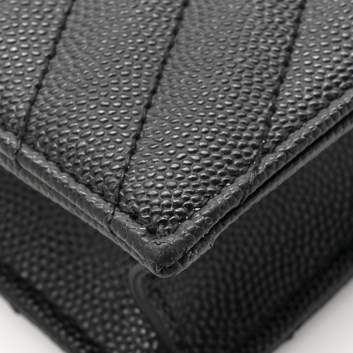 Grain De Poudre Matelasse Chevron Monogram Envelope Chain Wallet Black