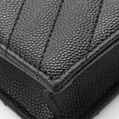 Saint Laurent Grain De Poudre Matelasse Chevron Monogram Envelope Chain Wallet Black 12 of 13