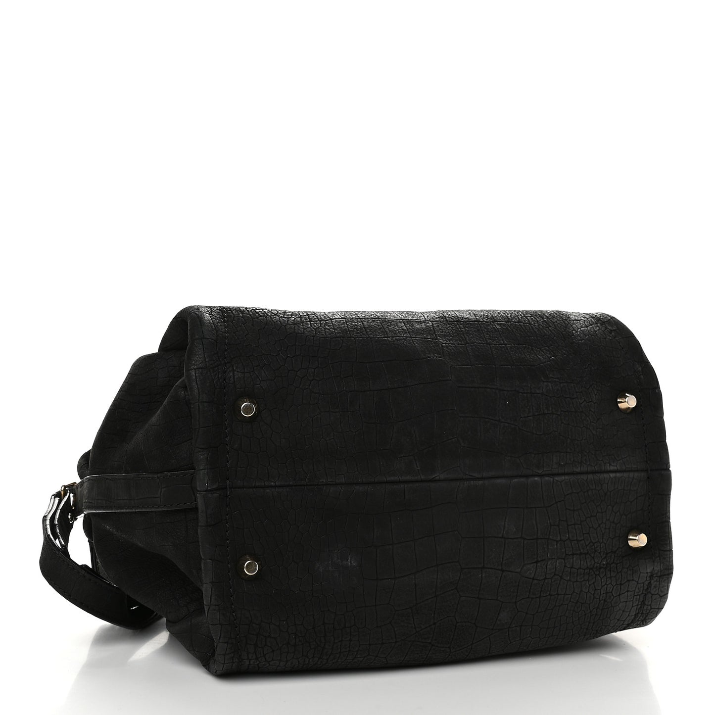 Crocodile Stamped Calfskin Trilogy Bowling Bag Black