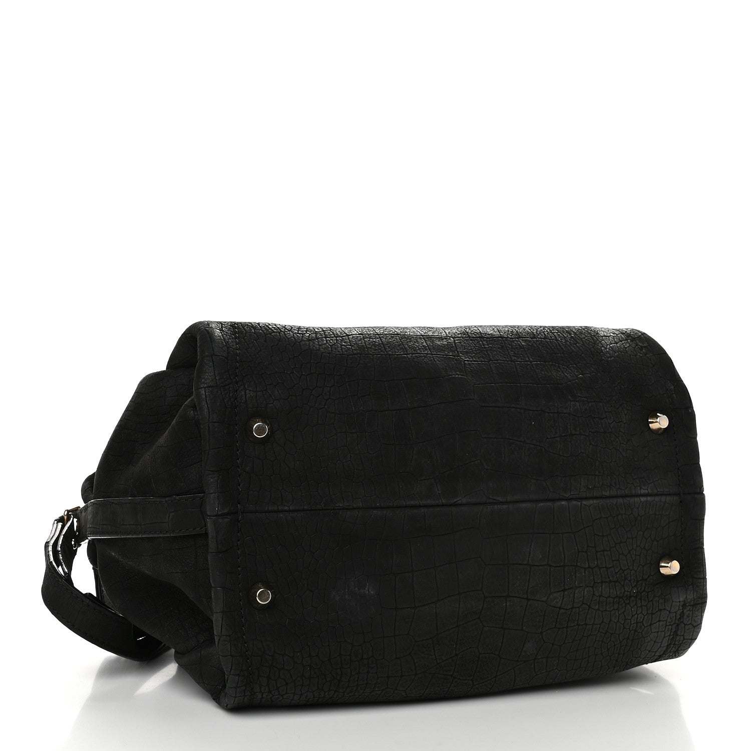 Lanvin Crocodile Stamped Calfskin Trilogy Bowling Bag Black 4 of 12