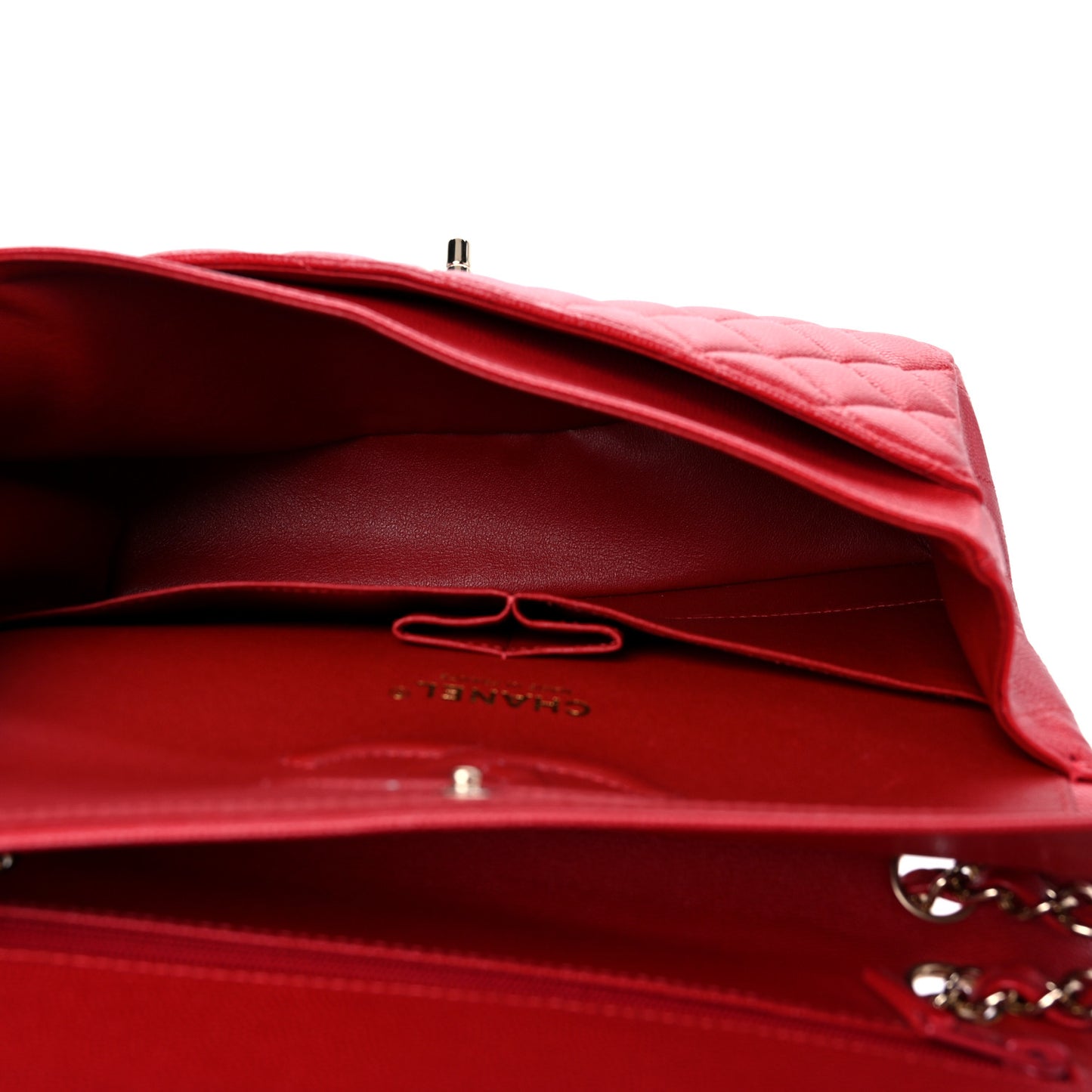 Caviar Quilted Medium Double Flap Red