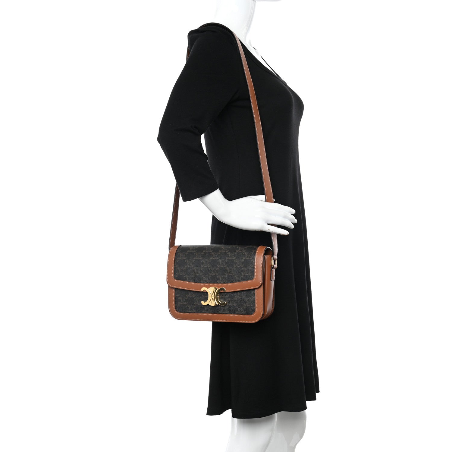 Celine Triomphe Canvas Calfskin Medium Triomphe Bag Tan 2 of 13