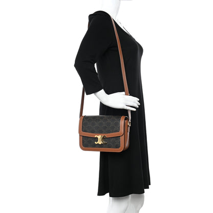 Celine Triomphe Canvas Calfskin Medium Triomphe Bag Tan 2 of 13