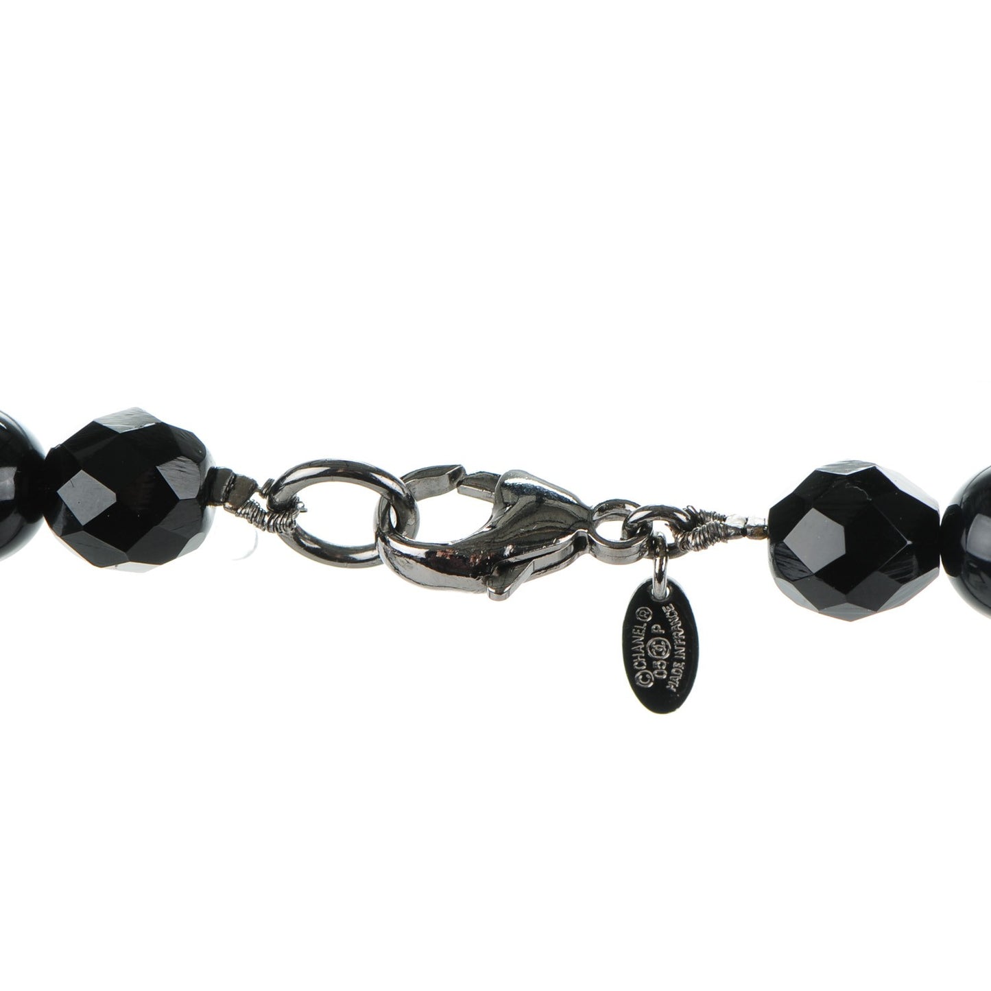 Pearl Beaded CC Long Necklace Ruthenium Black