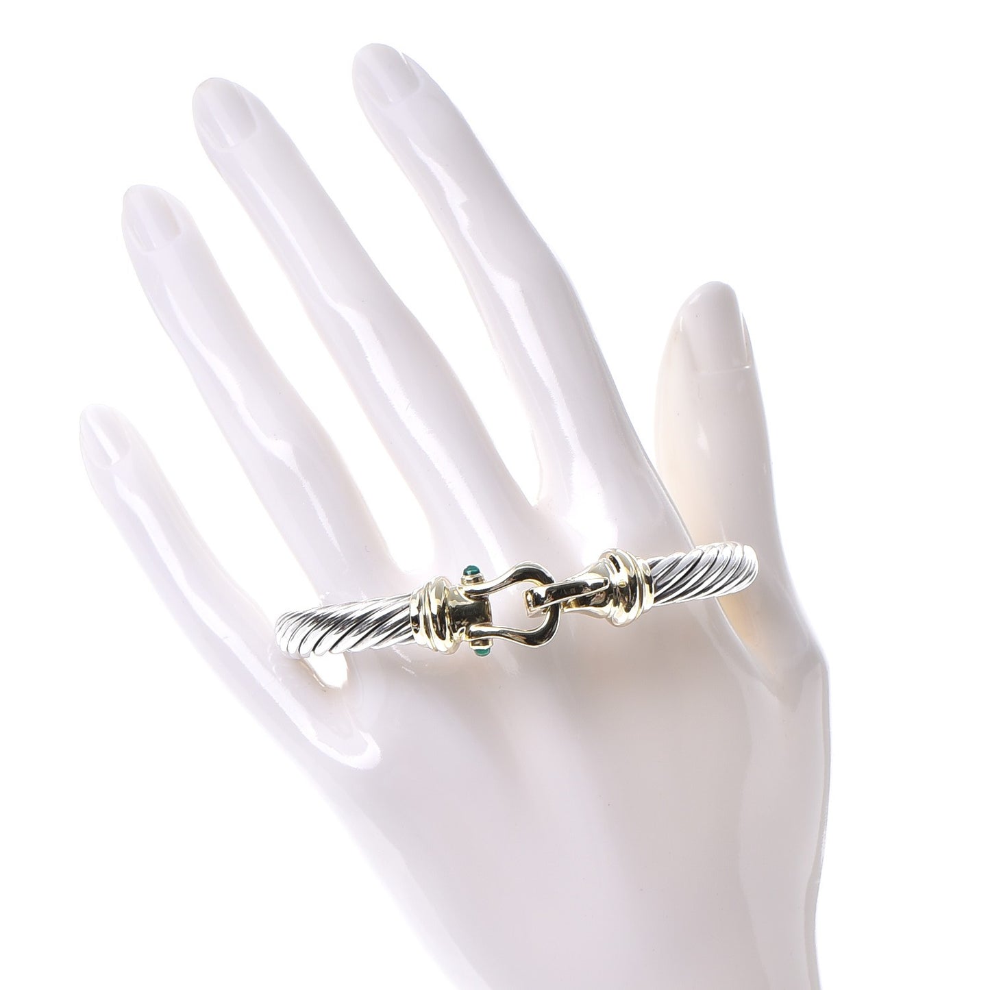 Sterling Silver 14K Yellow Gold Green Onyx Pink Tourmaline 7mm Cable Buckle Bracelet