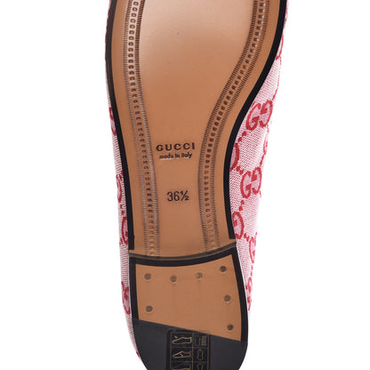 Gucci Canvas GG Monogram Horsebit Womens Jordaan Loafers 36.5 Gardenia Hibiscus Red 6 of 10