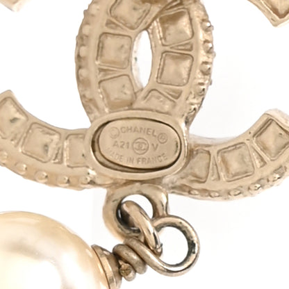 Chanel Crystal Timeless CC Pearl Drop Earrings Light Gold 4 of 5