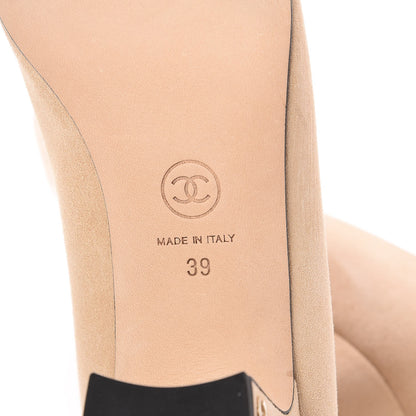 Chanel Suede Satin Cap Toe Low Heel Pumps 39 Beige Black 6 of 10