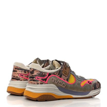 Gucci Suede Calfskin Tejus Printed Womens Ultrapace Sneakers 35 Pink Silver Oatmeal Yolk 3 of 9