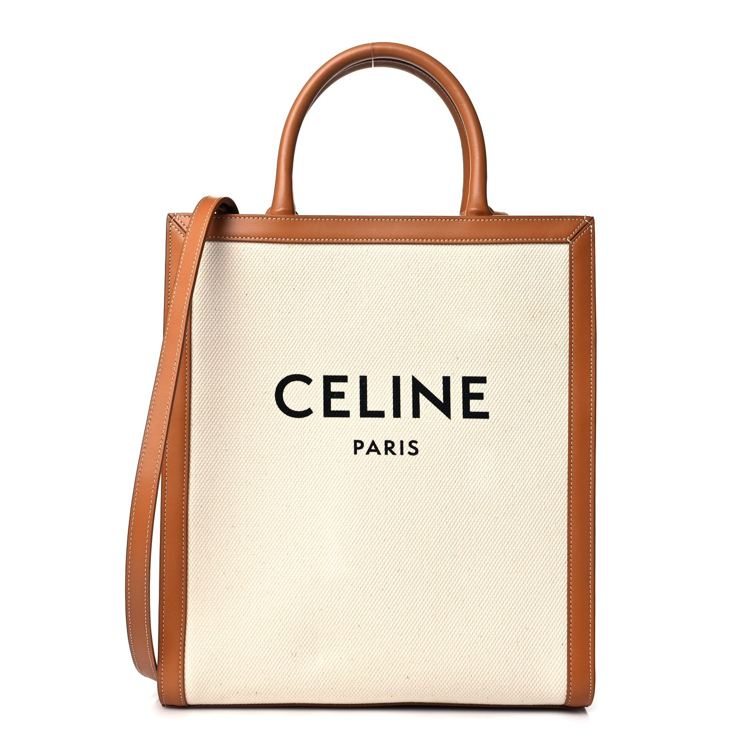 Celine Canvas Calfskin Logo Print Small Vertical Cabas Natural Tan 1 of 11