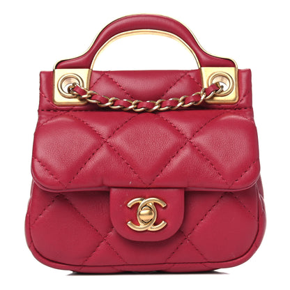Chanel Calfskin Quilted Lady Handle Flap Card Holder With Chain Dark Pink 1 of 4