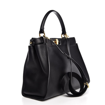 Fendi Vitello Seta Shiny Nappa Medium Peekaboo Iconic Satchel Black 3 of 9