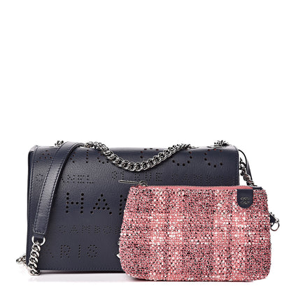 Chanel Calfskin Tweed Eyelet Flap Bag Navy 1 of 14