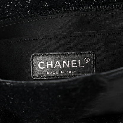 Chanel Tweed Faux Fur Patchwork Jumbo Single Flap Black 8 of 11