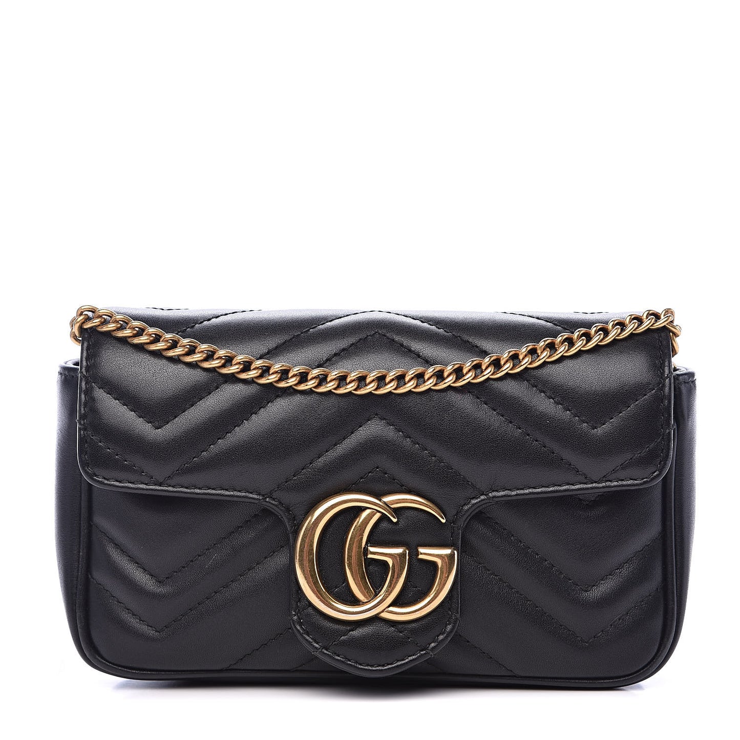 Calfskin Matelasse Super Mini GG Marmont Shoulder Bag Black