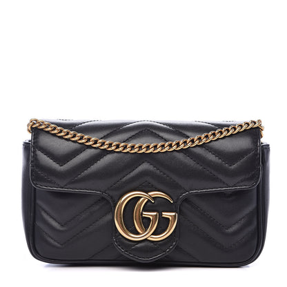 Gucci Calfskin Matelasse Super Mini GG Marmont Shoulder Bag Black 1 of 14
