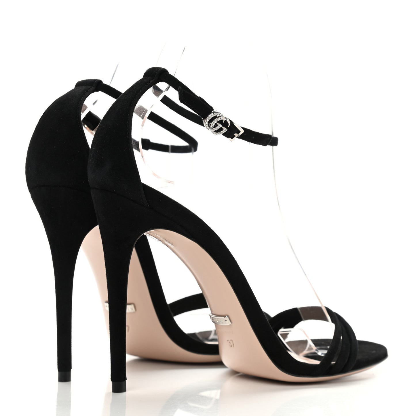 Kid Scamosciato GG Ankle Strap High Heel Sandals 37 Black