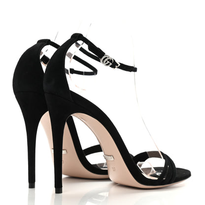Gucci Kid Scamosciato GG Ankle Strap High Heel Sandals 37 Black 4 of 8
