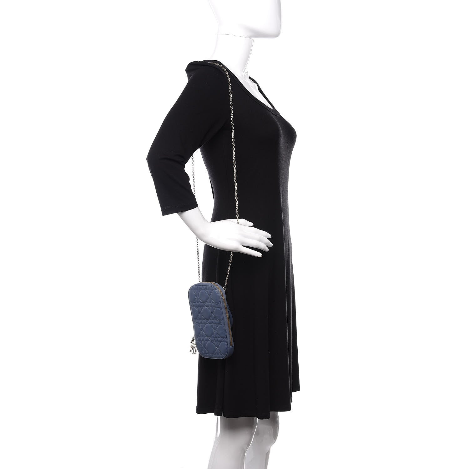 Christian Dior Lambskin Cannage Lady Dior Phone Holder Denim Blue 2 of 11
