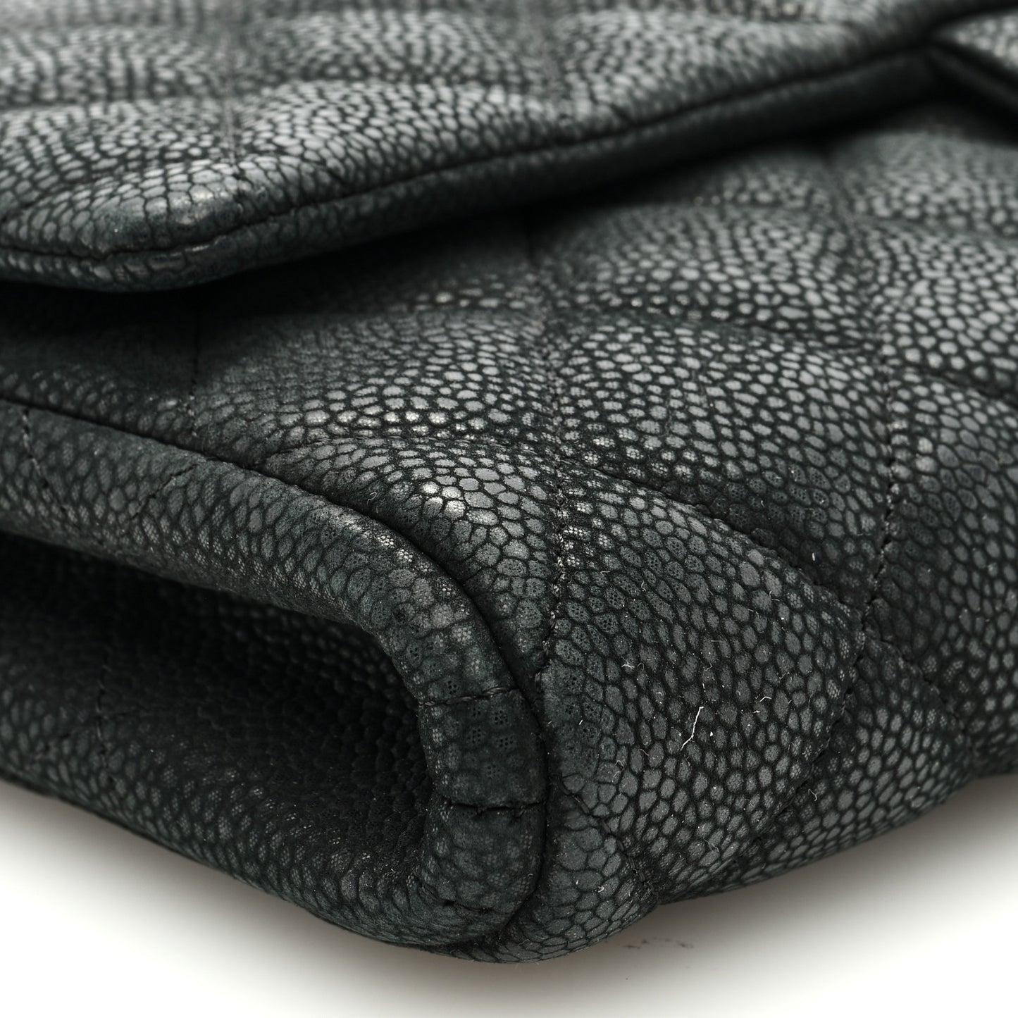 Iridescent Caviar Quilted Clutch With Chain Flap Black