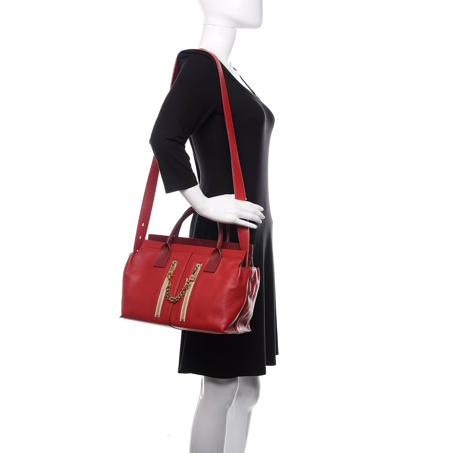 Chloe Grained Calfskin Small Cate Satchel Red 2 of 12