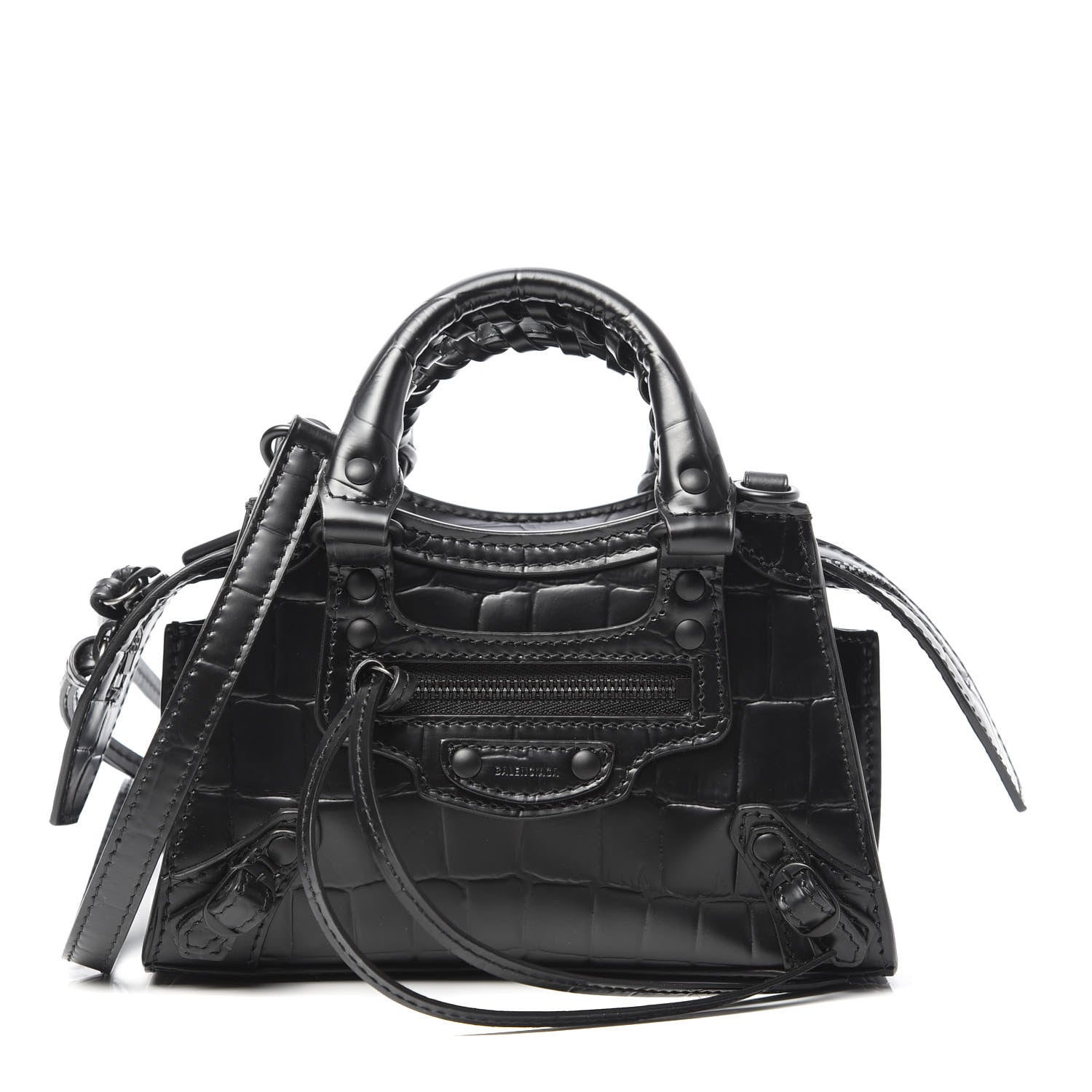 Balenciaga Semi Shiny Calfskin Crocodile Embossed Neo Classic Black Hardware Nano City Crossbody Black 1 of 10