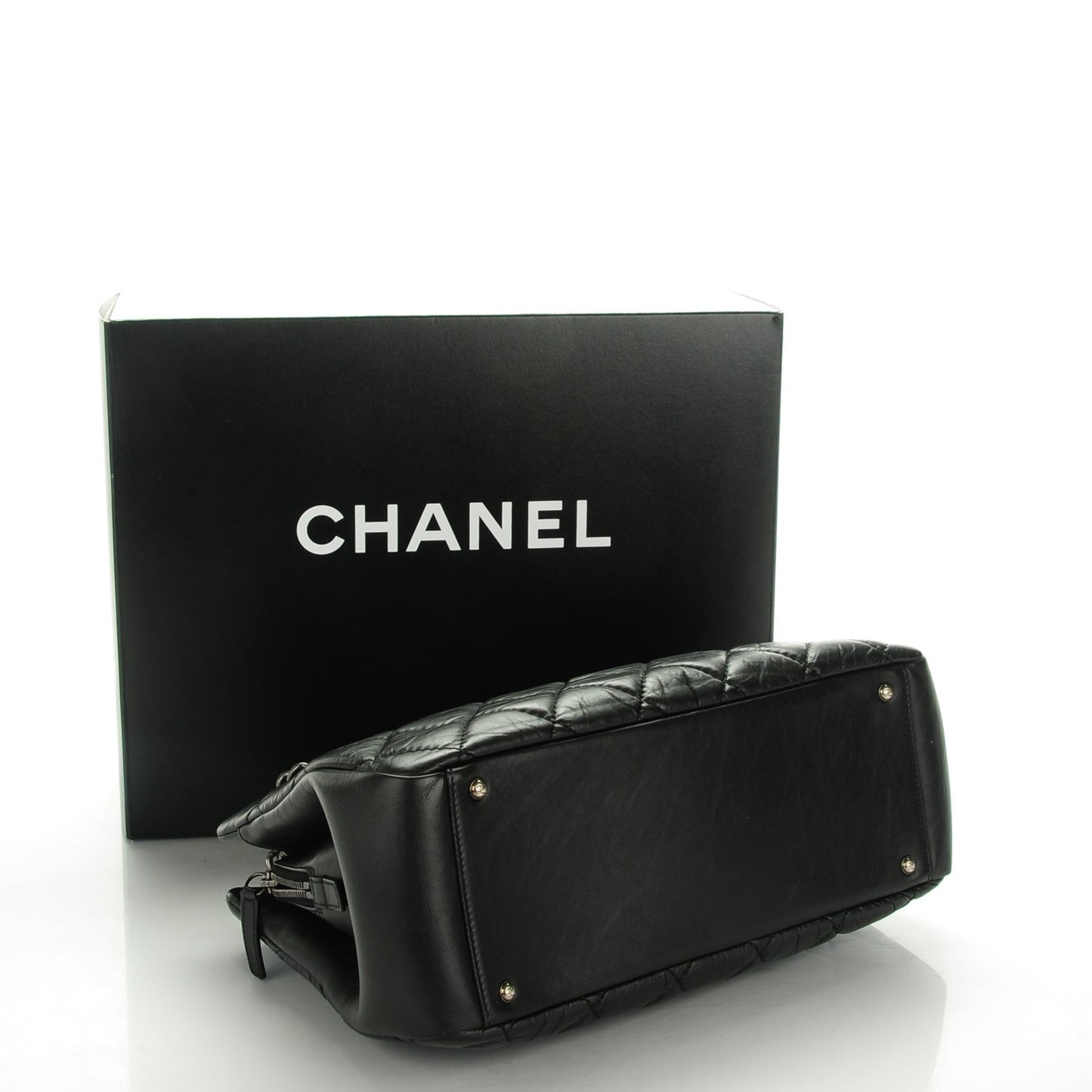 Aged Calfskin Quilted Small Crown Tote Black
