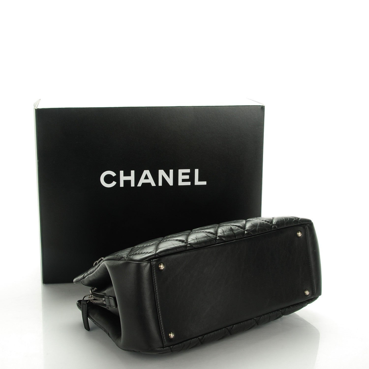Chanel Aged Calfskin Quilted Small Crown Tote Black 4 of 7
