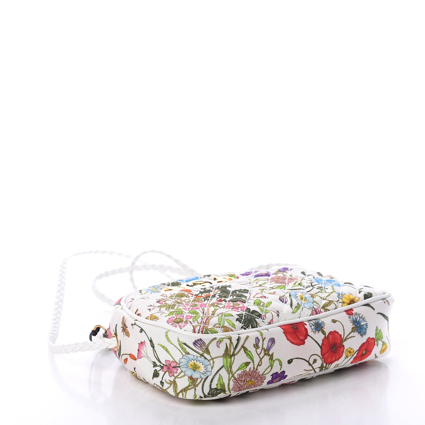 Canvas Flora Floral Trapuntata Small Zumi Dome Shoulder Bag White