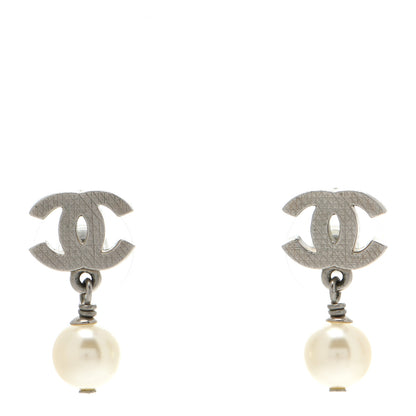 Chanel CC Pearl Drop Earrings Silver 1 of 4