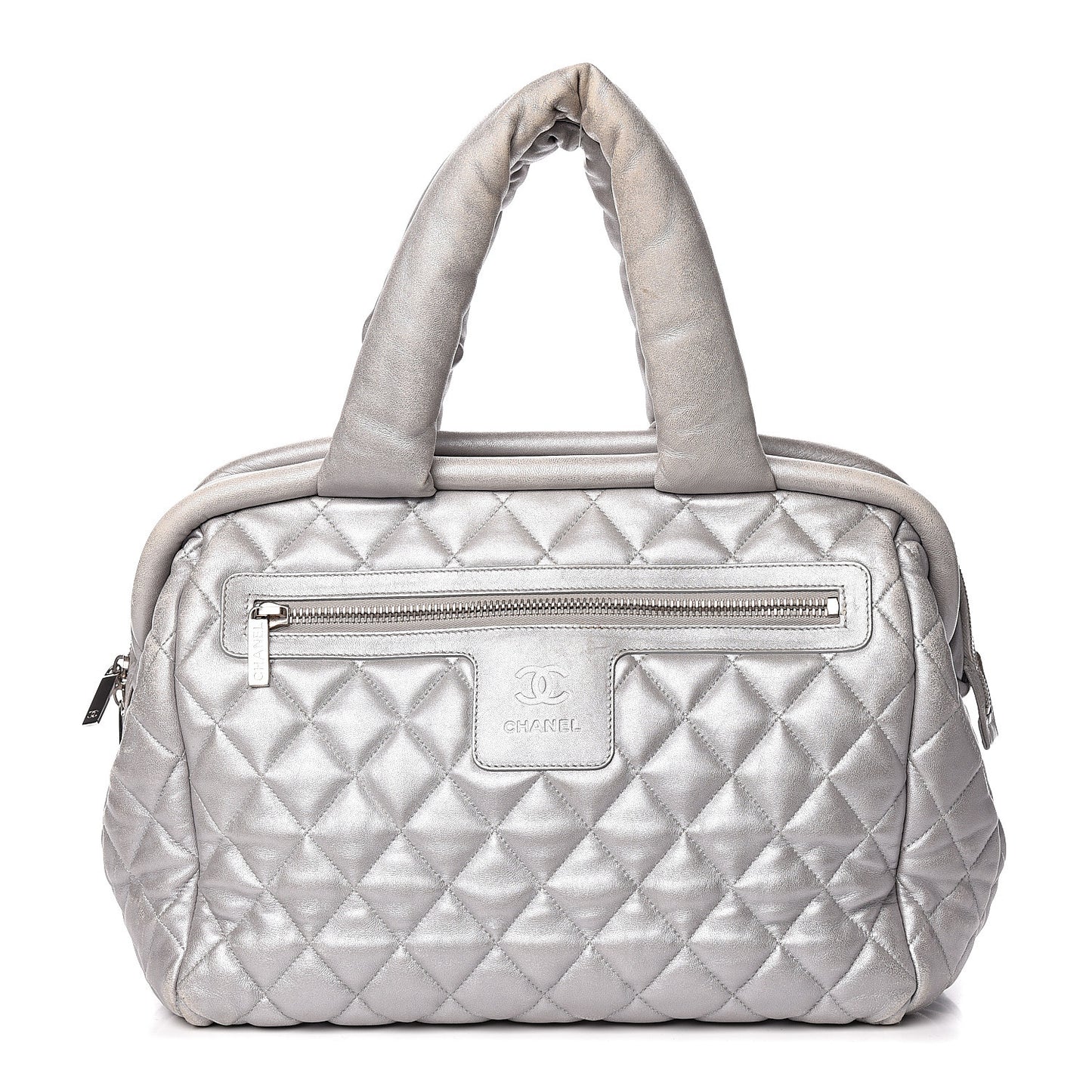 Metallic Lambskin Quilted Coco Cocoon Bowler Silver