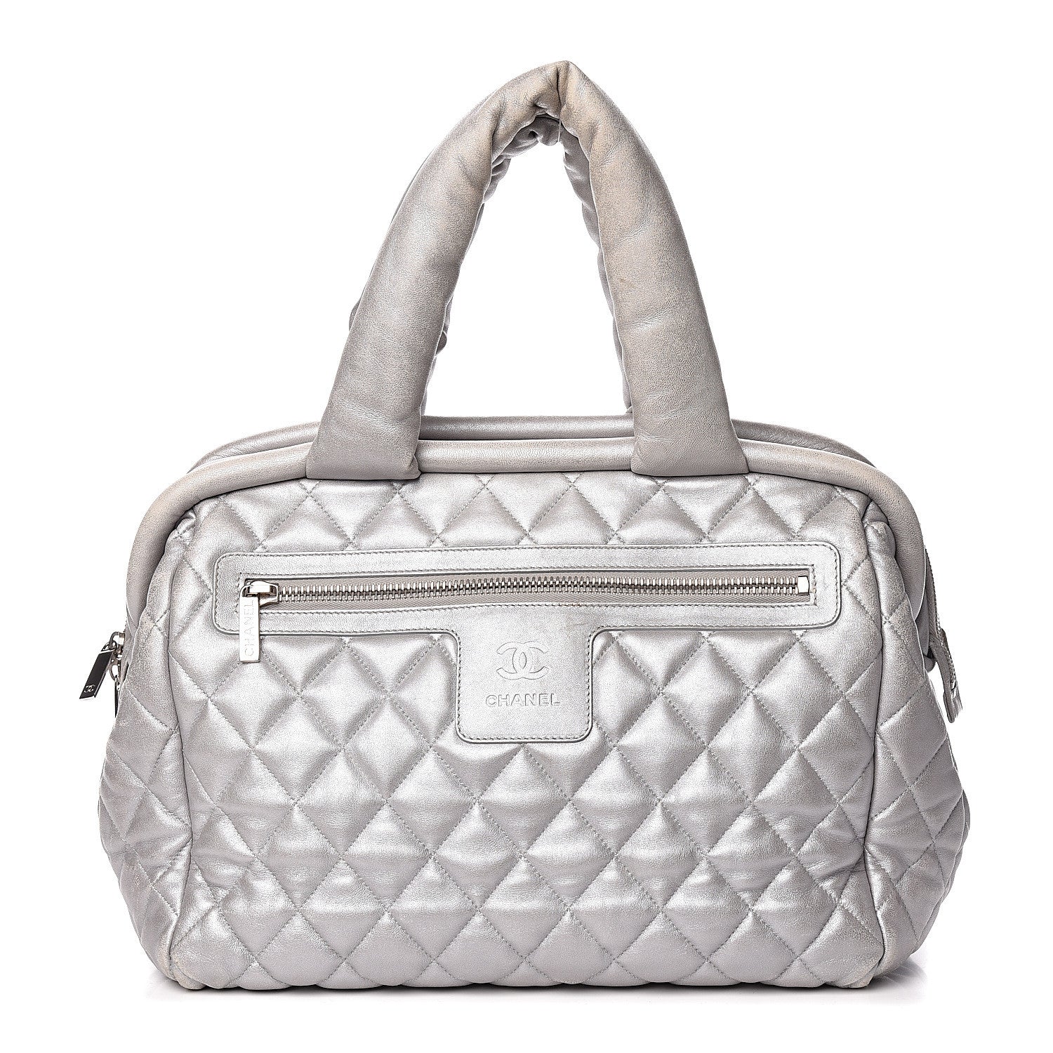 Chanel Metallic Lambskin Quilted Coco Cocoon Bowler Silver 1 of 17