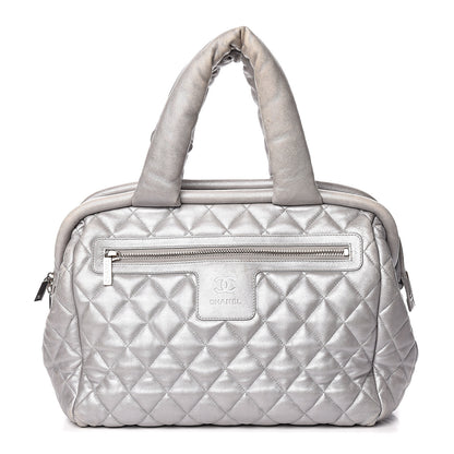 Chanel Metallic Lambskin Quilted Coco Cocoon Bowler Silver 1 of 17