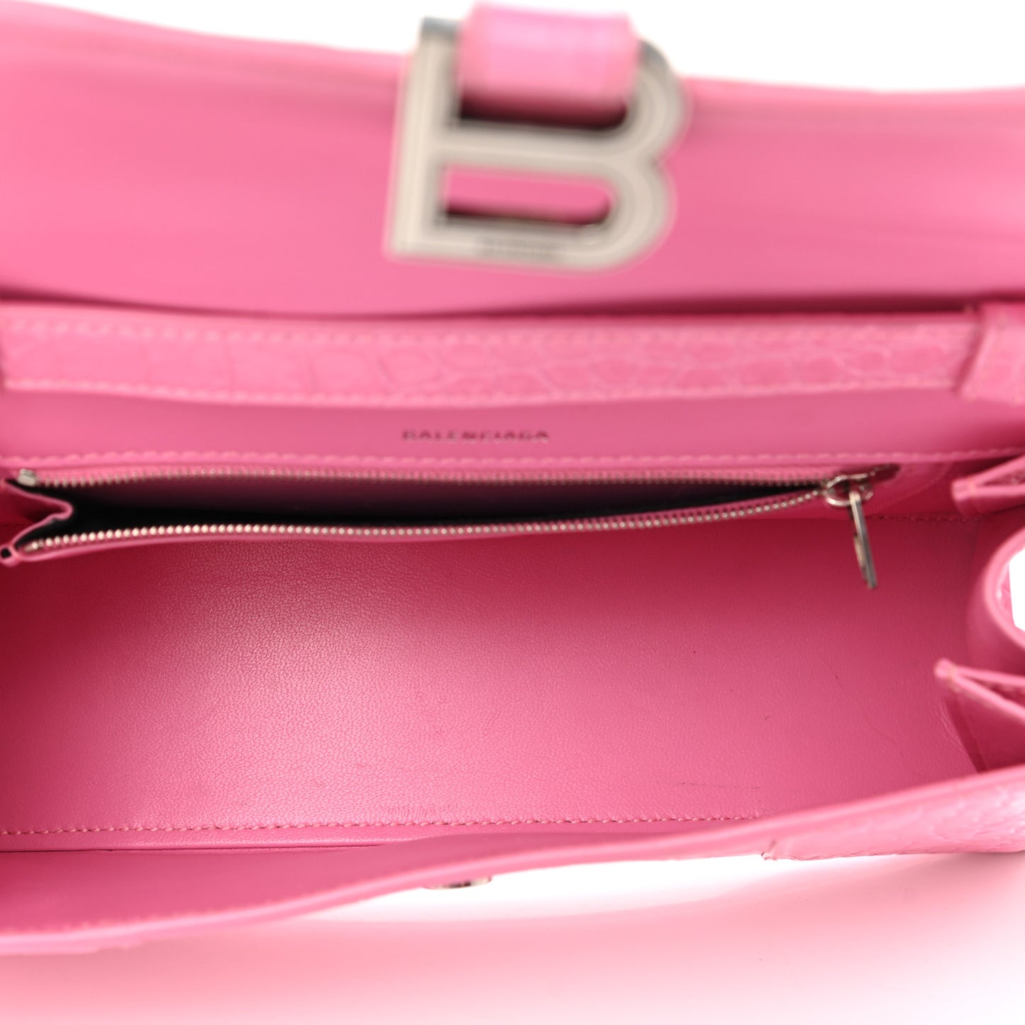 Shiny Calfskin Crocodile Embossed Small Hourglass Sling Shoulder Bag Baby Pink