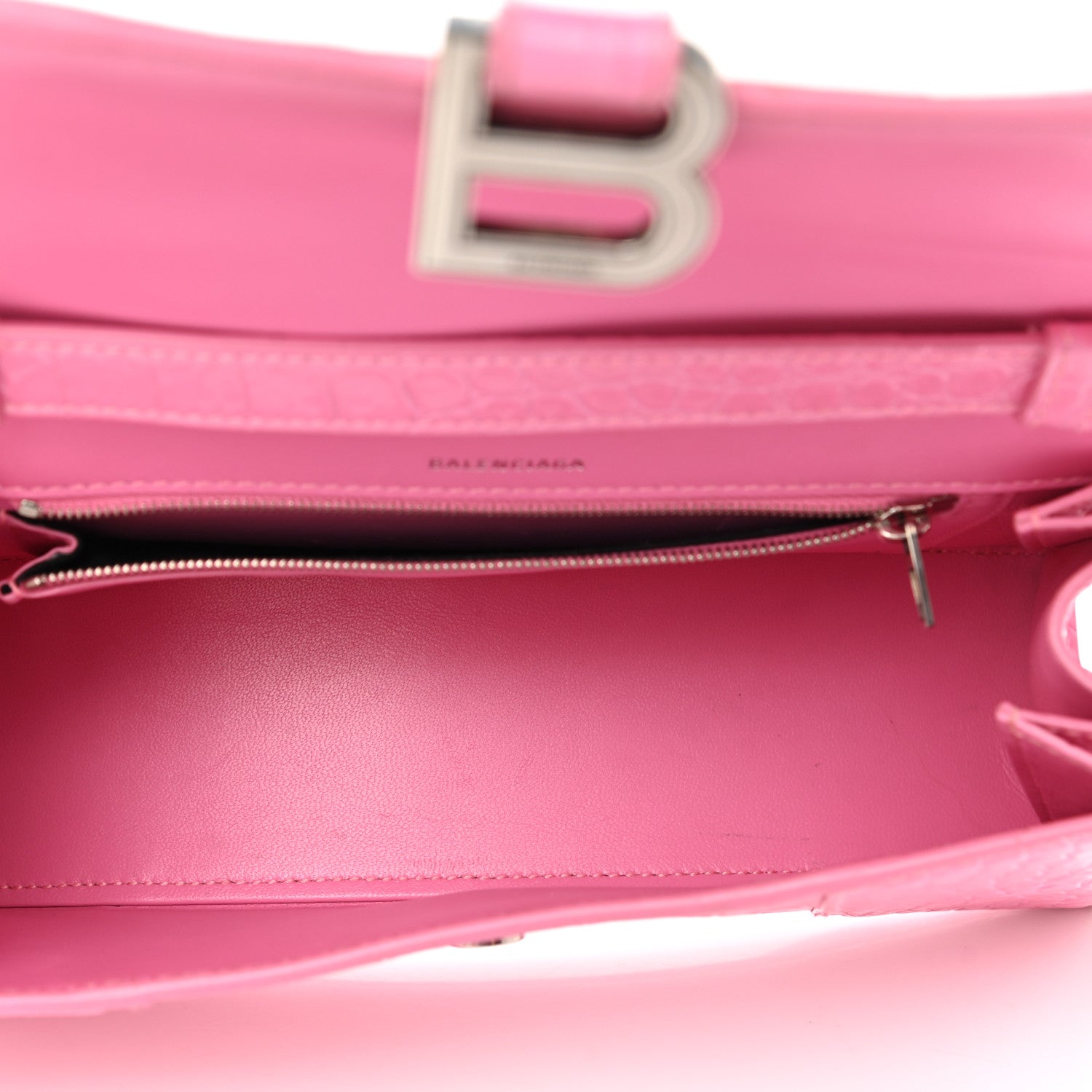 Balenciaga Shiny Calfskin Crocodile Embossed Small Hourglass Sling Shoulder Bag Baby Pink 5 of 11