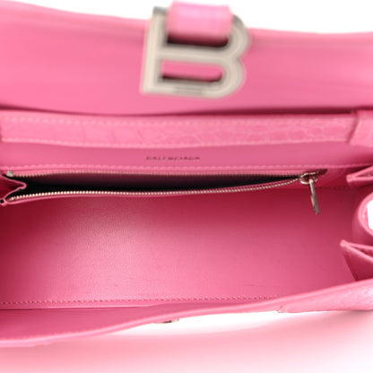 Balenciaga Shiny Calfskin Crocodile Embossed Small Hourglass Sling Shoulder Bag Baby Pink 5 of 11