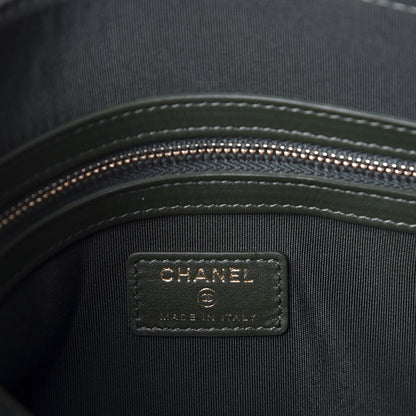 Chanel Caviar Chevron Quilted Medium Boy Zip Pouch Dark Green 7 of 10