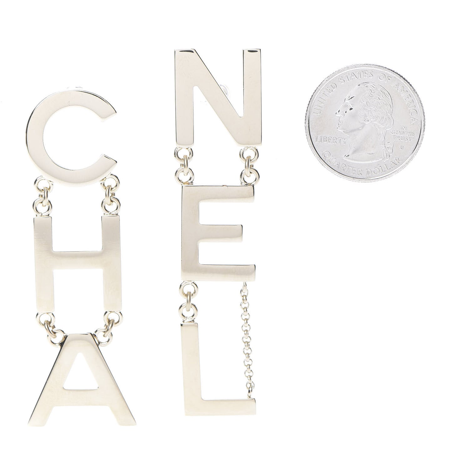 Metal Cha-Nel Logo Drop Earrings Gold