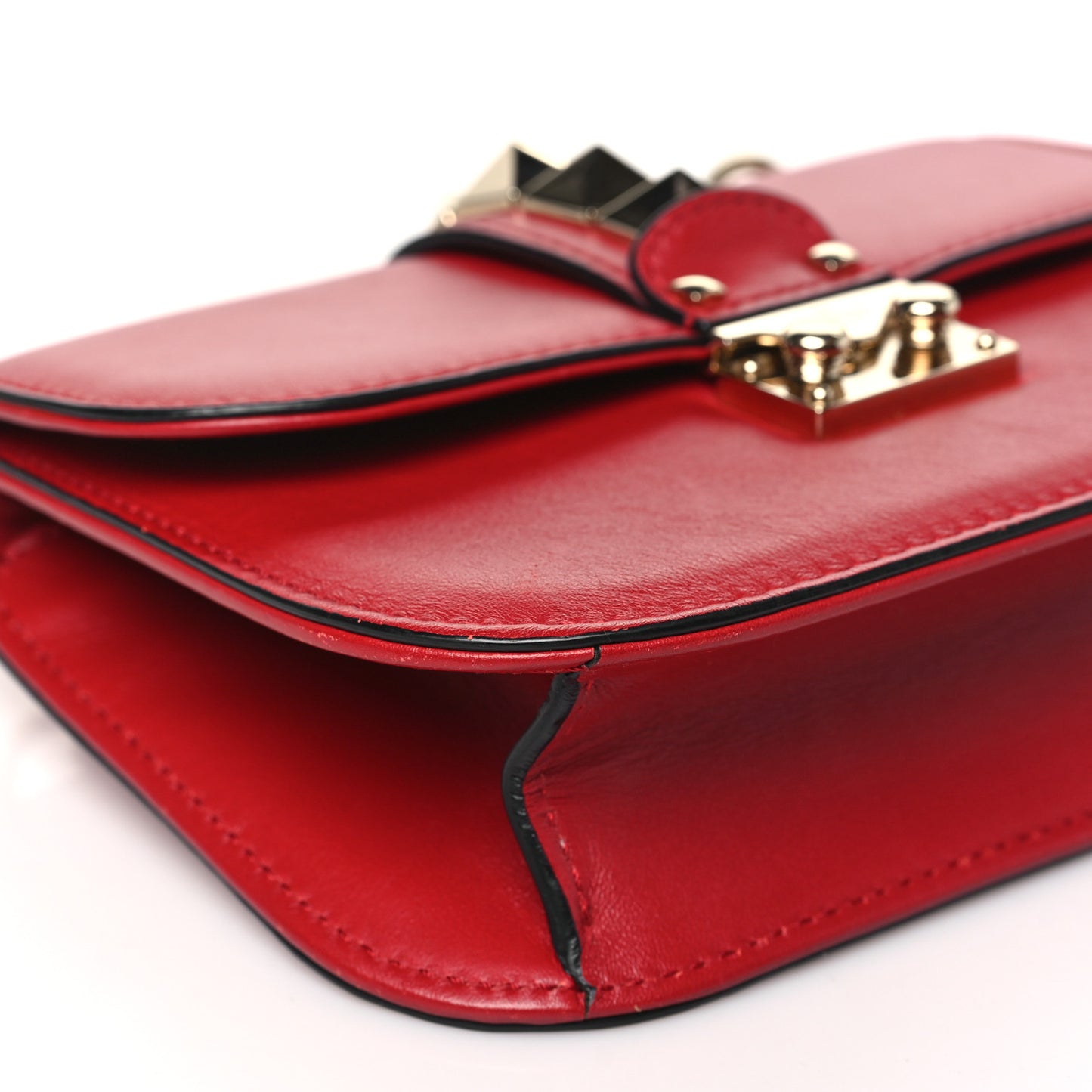Vitello Small Glam Lock Rockstud Flap Red