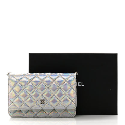 Chanel Iridescent Goatskin Quilted Wallet On Chain WOC Silver 12 of 12