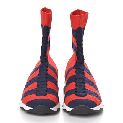 Fendi Stretch Knit Stripe Sock Sneakers 38 Red Blue 2 of 9