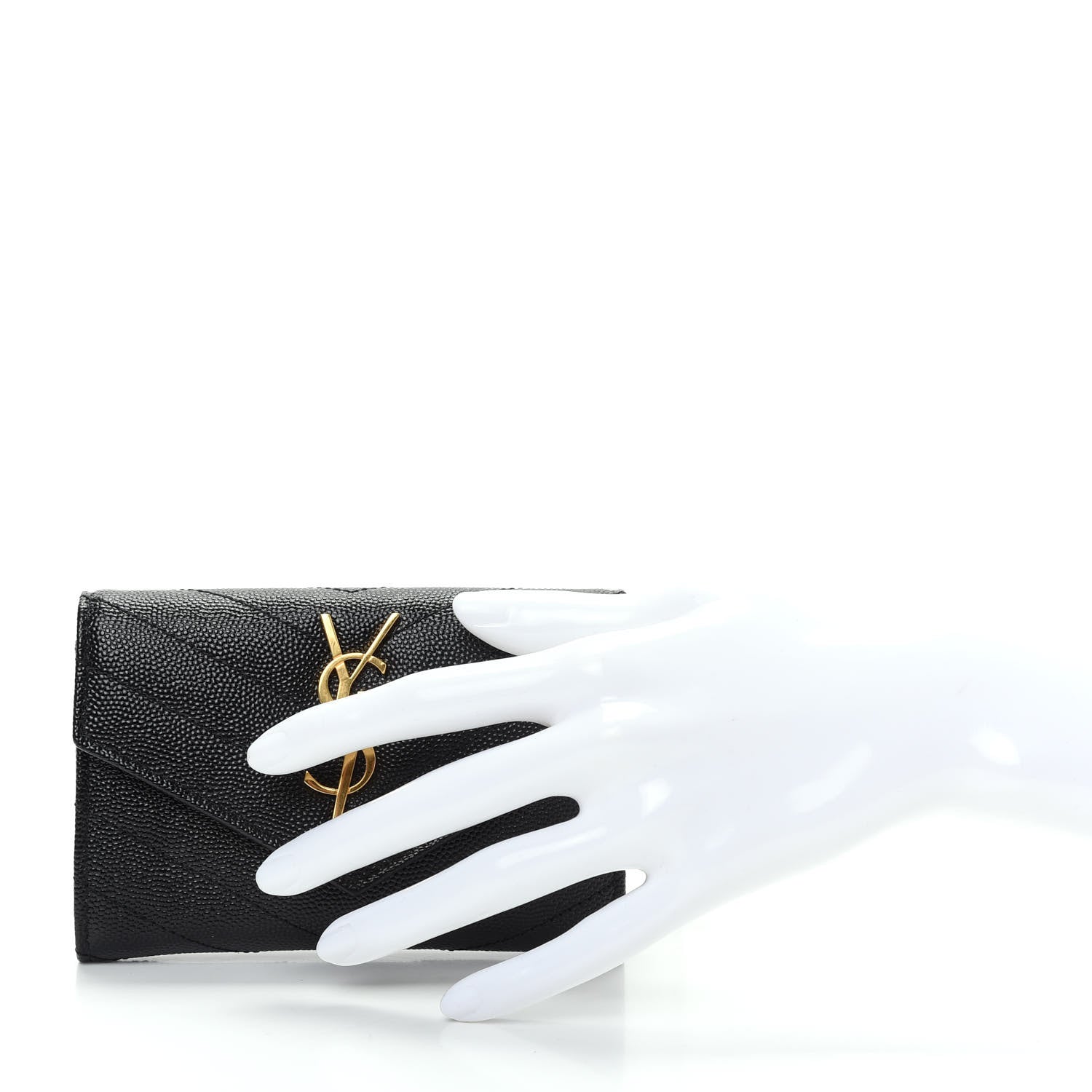 Saint Laurent Grain De Poudre Matelasse Chevron Small Monogram Envelope Wallet Black 2 of 8