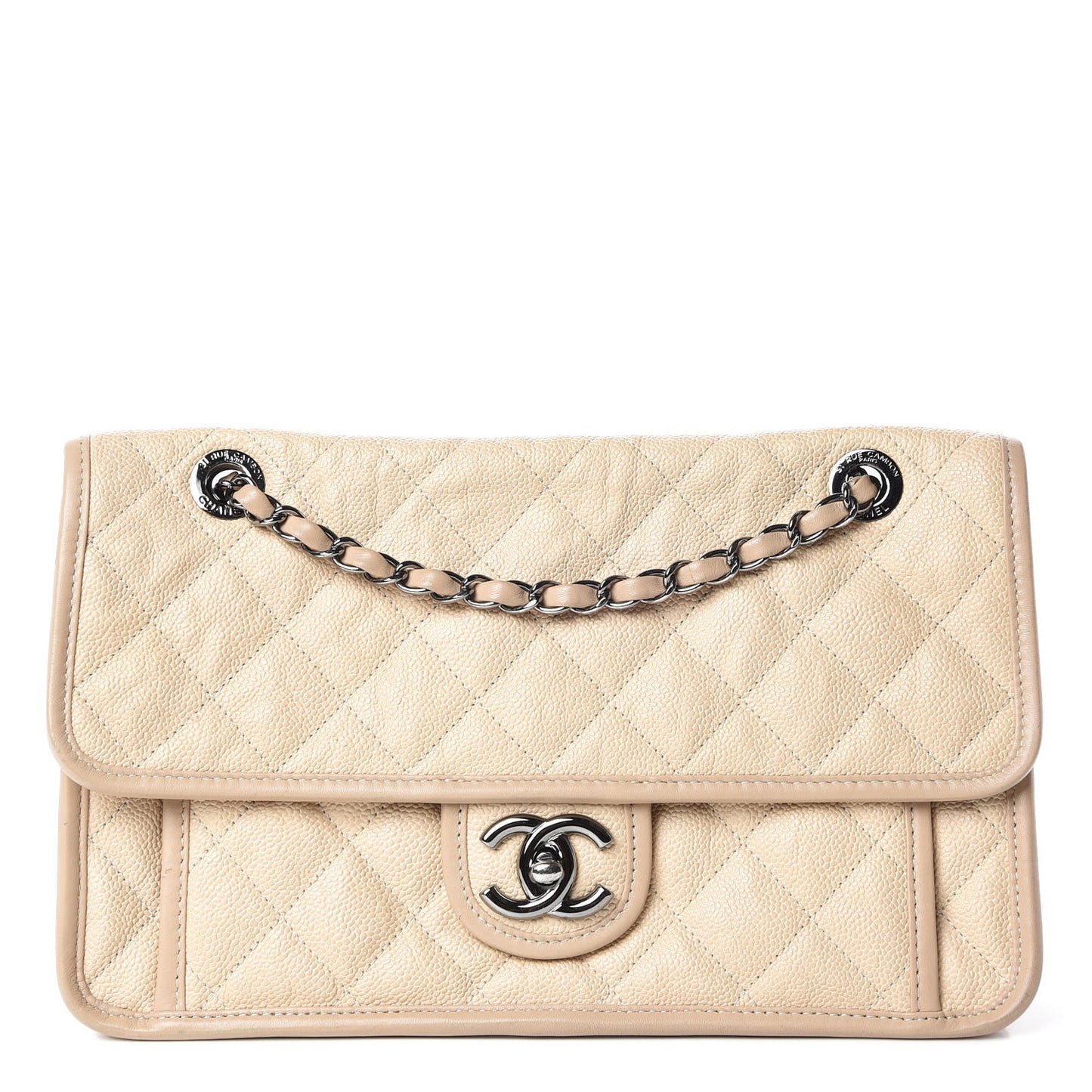 Caviar Quilted Medium French Riviera Flap Beige