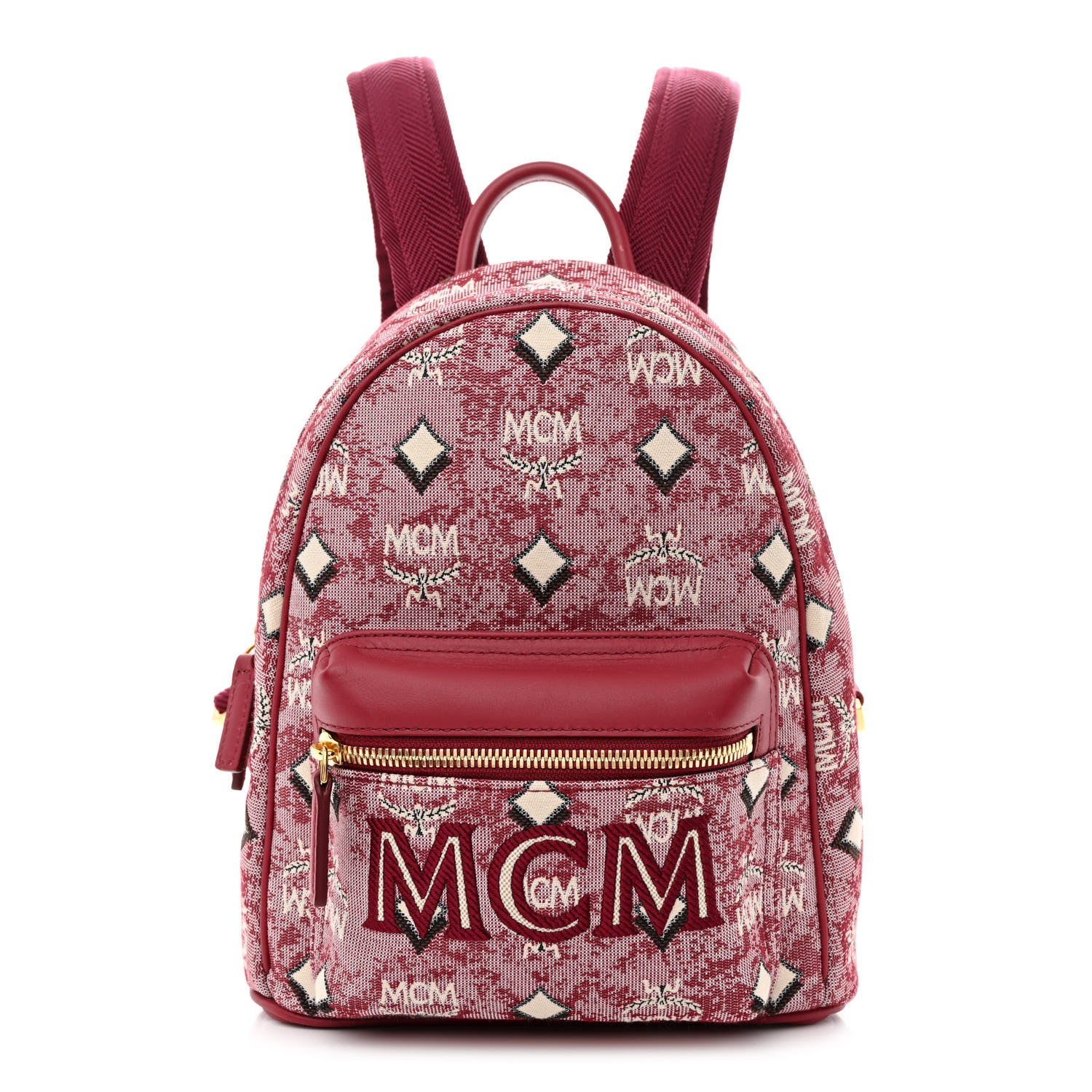 MCM Jacquard Monogram Mini Backpack Red 1 of 12
