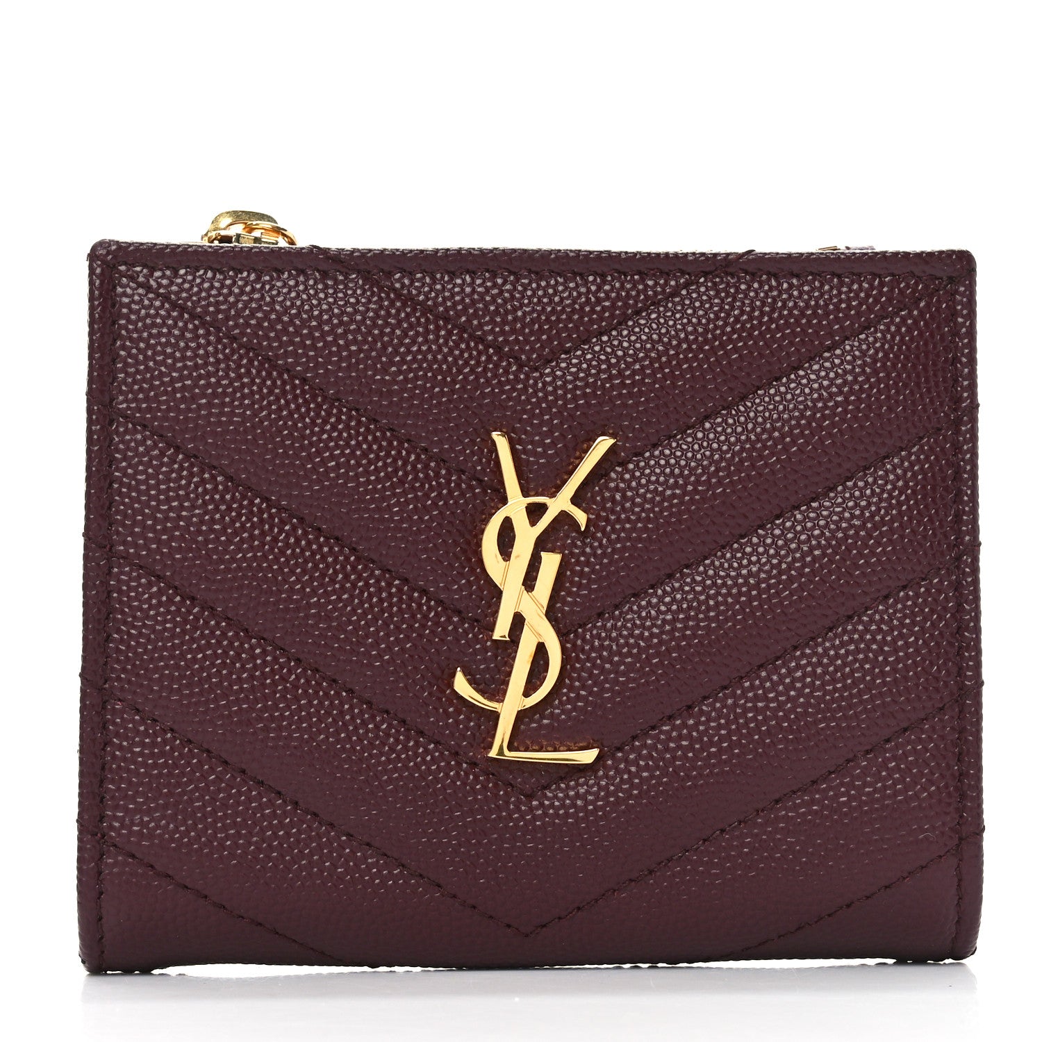 Saint Laurent Grain De Poudre Matelasse Chevron Monogram Zipped Card Case Rouge Legion 1 of 7