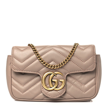Gucci Calfskin Matelasse Super Mini GG Marmont Shoulder Bag Porcelain Rose 1 of 12