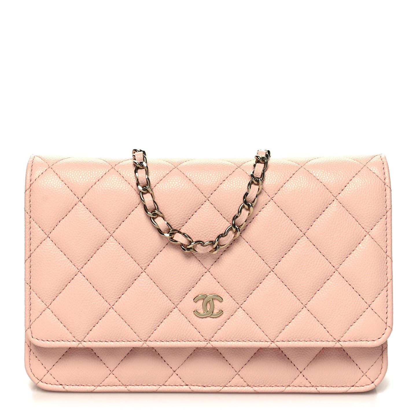 Caviar Quilted Wallet on Chain WOC Light Pink